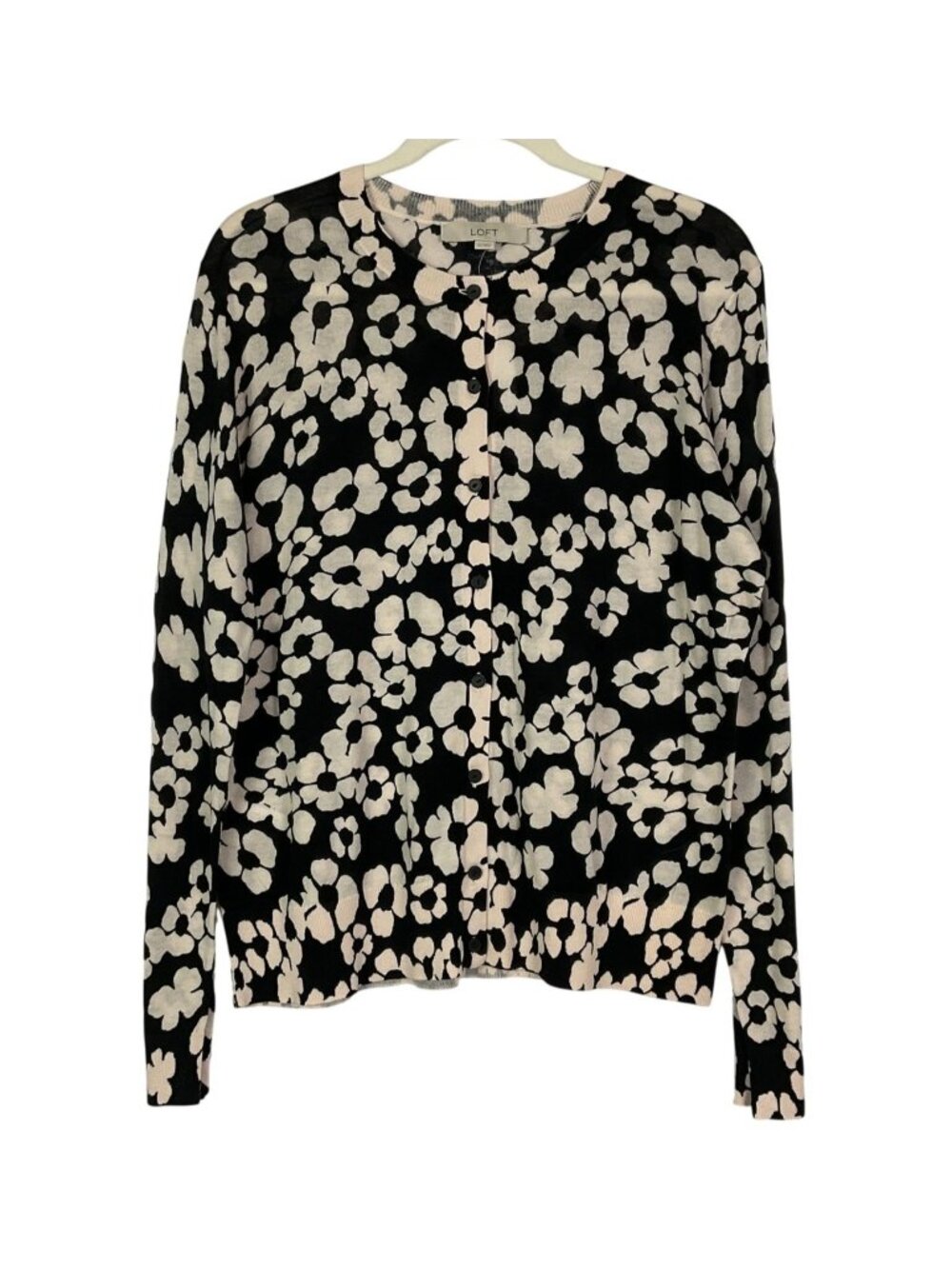 LOFT Black White Bold Floral Cardigan Sweater XL NWT 100% Cotton Button Front